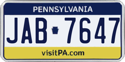 PA license plate JAB7647