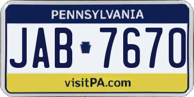 PA license plate JAB7670