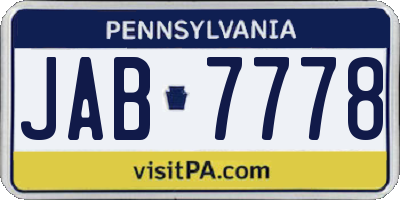 PA license plate JAB7778