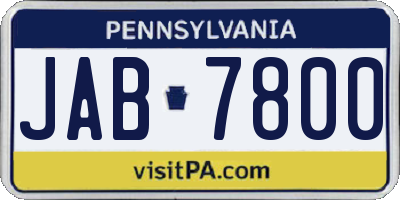 PA license plate JAB7800