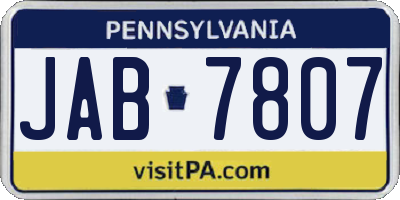 PA license plate JAB7807