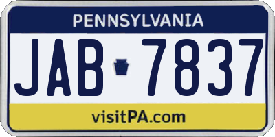 PA license plate JAB7837