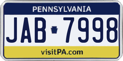 PA license plate JAB7998