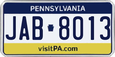 PA license plate JAB8013
