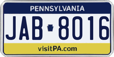 PA license plate JAB8016
