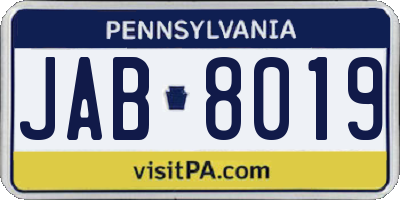 PA license plate JAB8019