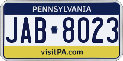 PA license plate JAB8023