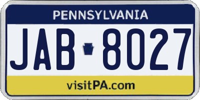 PA license plate JAB8027