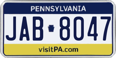 PA license plate JAB8047