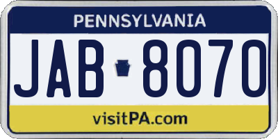 PA license plate JAB8070