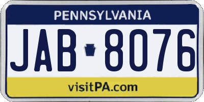 PA license plate JAB8076