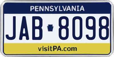 PA license plate JAB8098