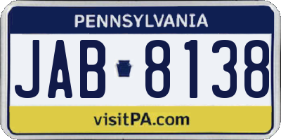 PA license plate JAB8138