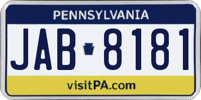 PA license plate JAB8181