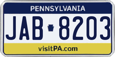 PA license plate JAB8203