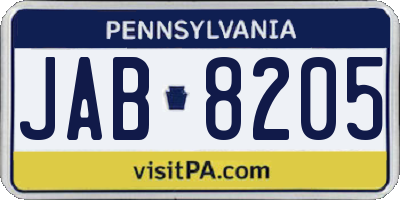 PA license plate JAB8205