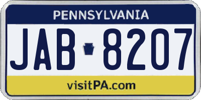 PA license plate JAB8207