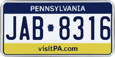 PA license plate JAB8316