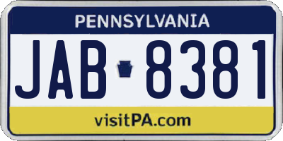 PA license plate JAB8381