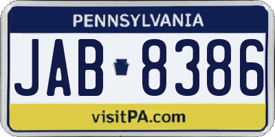 PA license plate JAB8386