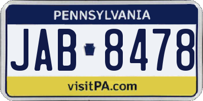 PA license plate JAB8478