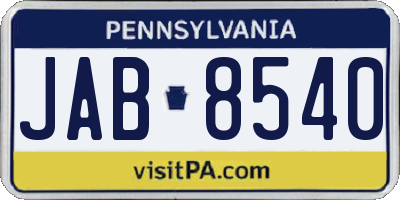 PA license plate JAB8540