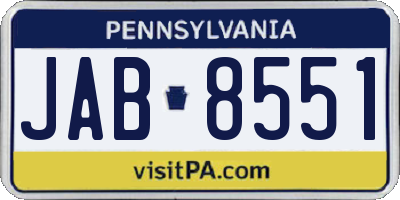 PA license plate JAB8551