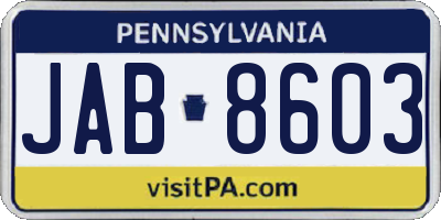 PA license plate JAB8603