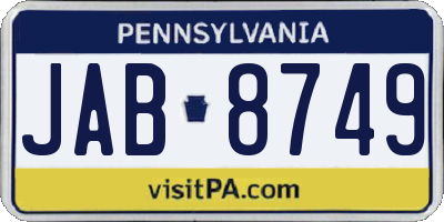 PA license plate JAB8749