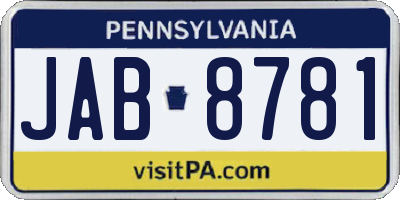 PA license plate JAB8781