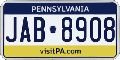 PA license plate JAB8908