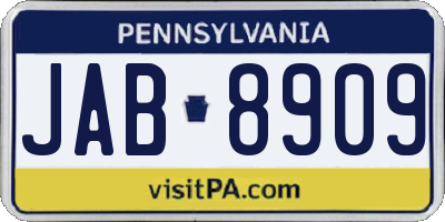 PA license plate JAB8909