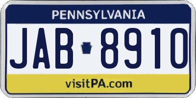 PA license plate JAB8910