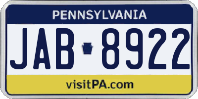 PA license plate JAB8922