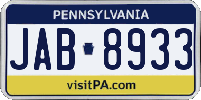 PA license plate JAB8933