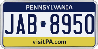 PA license plate JAB8950