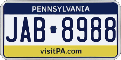 PA license plate JAB8988