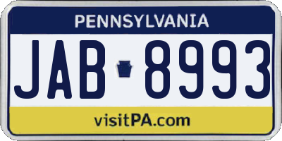PA license plate JAB8993
