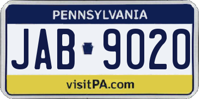 PA license plate JAB9020