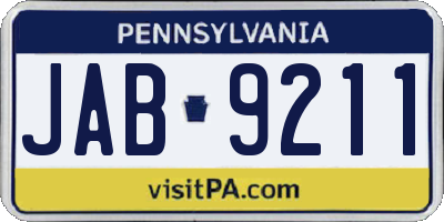 PA license plate JAB9211