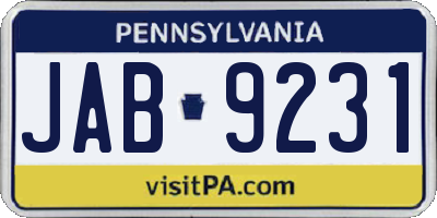 PA license plate JAB9231