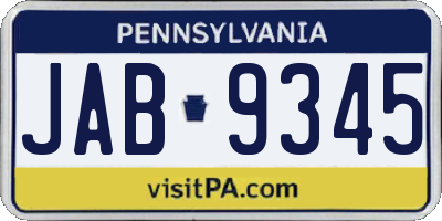 PA license plate JAB9345
