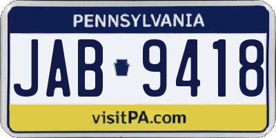PA license plate JAB9418