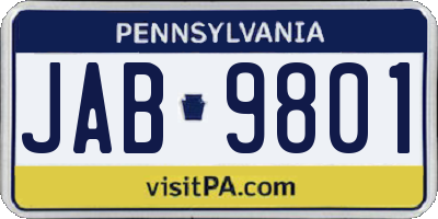 PA license plate JAB9801
