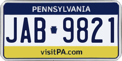 PA license plate JAB9821