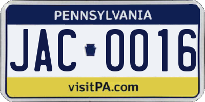 PA license plate JAC0016