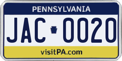 PA license plate JAC0020
