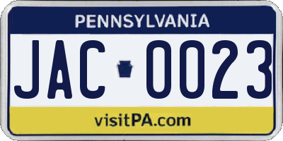 PA license plate JAC0023