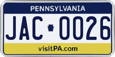 PA license plate JAC0026