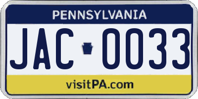 PA license plate JAC0033